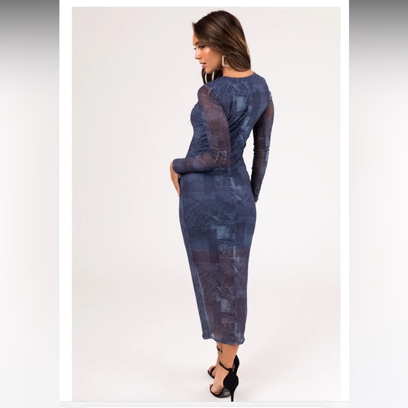 NWT’s Almost Famous Denim Print mesh Maxi Dress - Picture 7 of 12